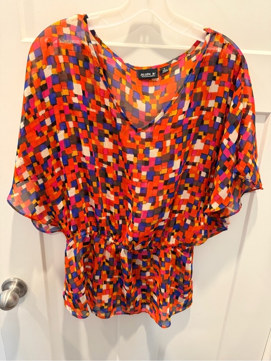 Allen B. By Allen Schwartz Tops - Allen B Large Abstract Print Peplum Blouse Colorful Sheer Flowy Top